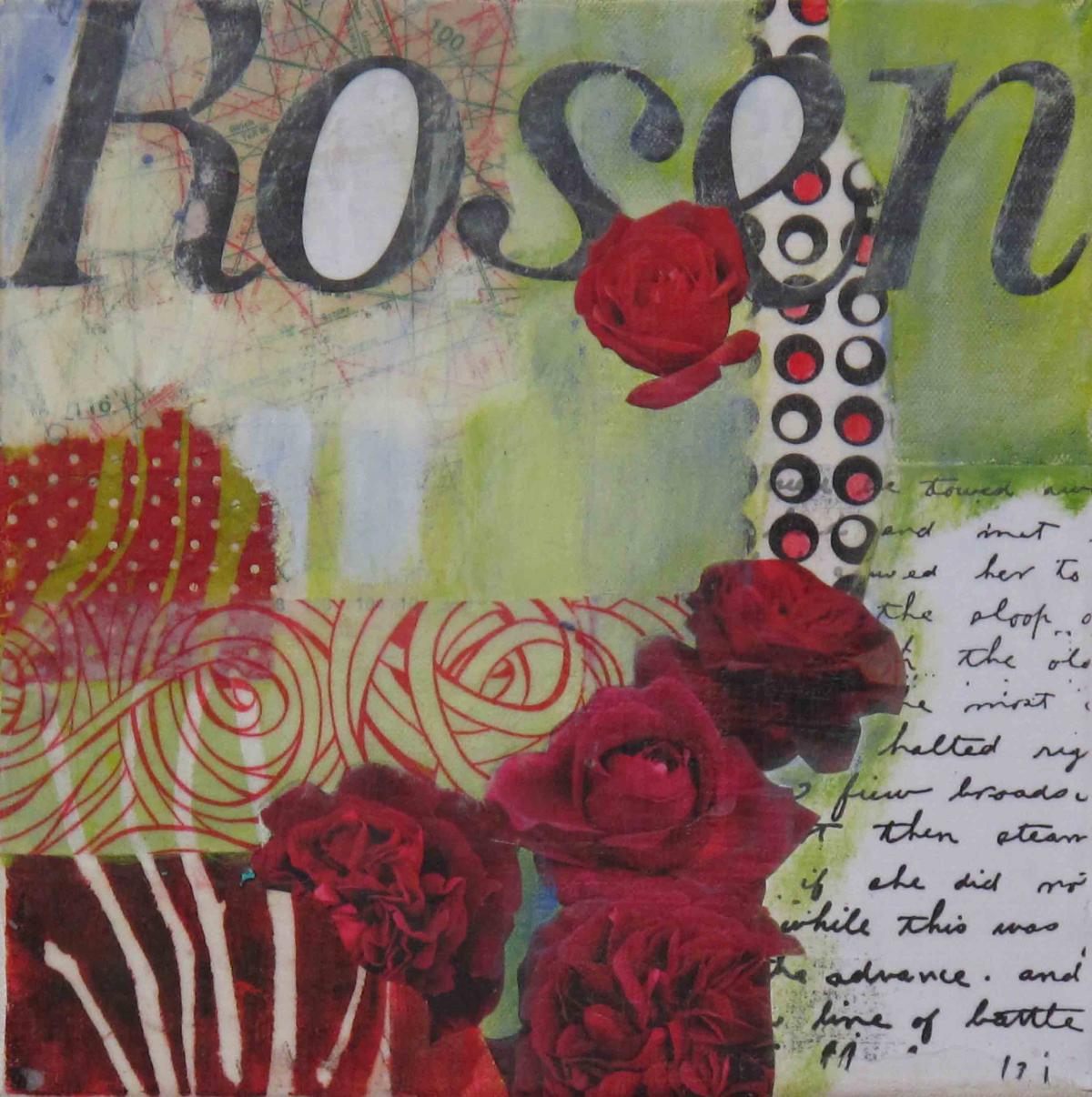 Florales II, 2013, Acryl, Collage, Wachs auf Leinwand, 30 x 30 cm